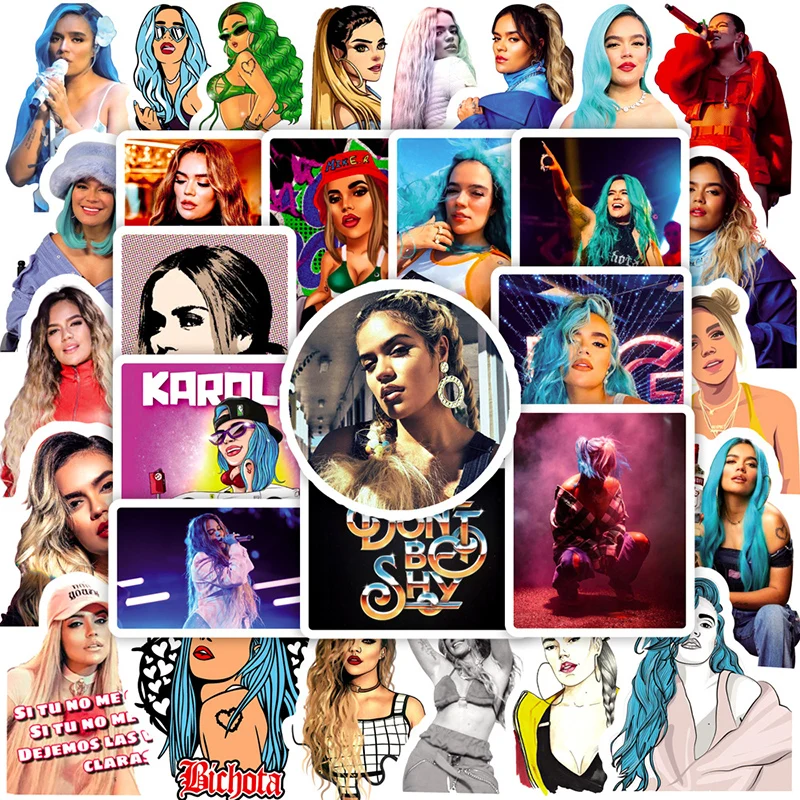 

50PCS Singer Star Karol G Sticker Guitar Coffee Cup Notebook Hand Account Computer Phone Case DIY Personality Sticker Toys Gift