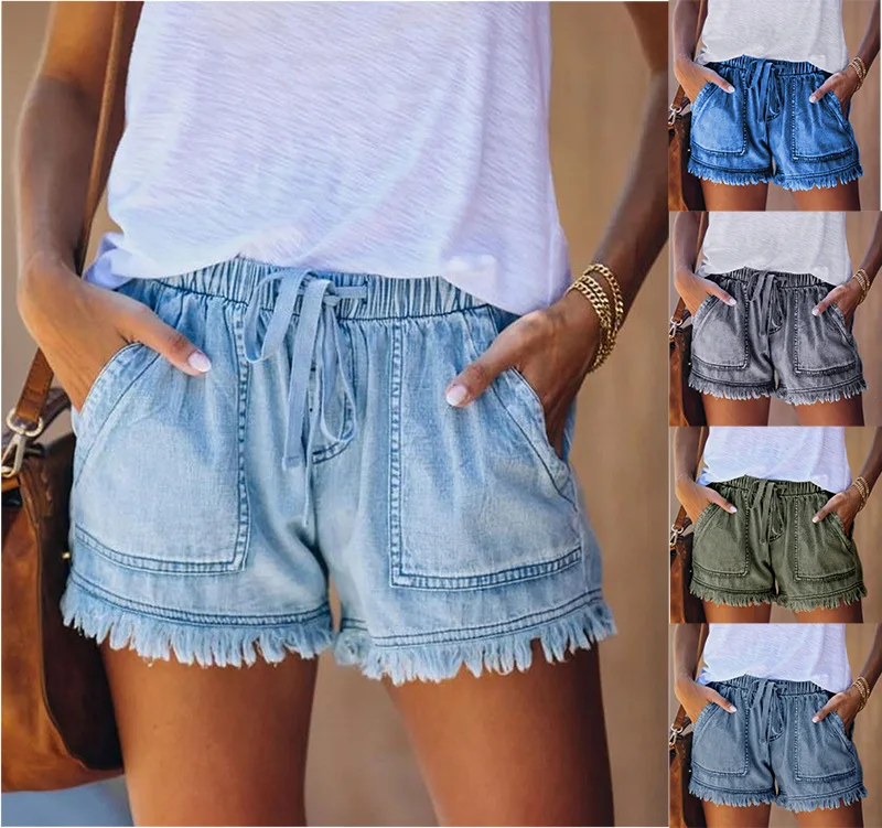 Shorts women jeans show thin elastic 