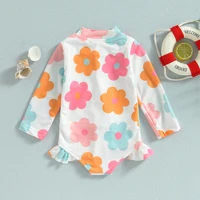 Kids Baby Girl Swimsuits Summer Floral Long Sleeve Zipper Ruffles Jumpsuit Swimwear Beachwear Bathing Suits 3