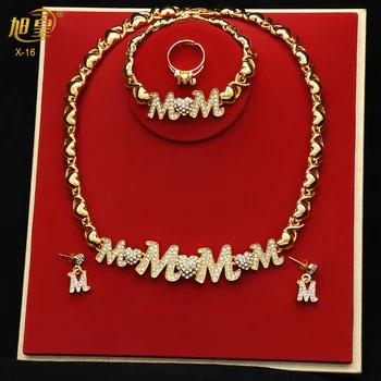 XUHUANG XOXO Women Necklace Set 18K Gold Color Bride M&M Crystal Wedding Necklace Earrings Bracelet Ring Jewelry Set Party Gift 1