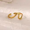 Gold Color Wave Open Rings for Women Stainless Steel Wedding Ring Aesthetic Fashion Waterproof Jewelry Gift for New Year