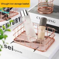 Nordic Gold/Rose Metal Iron Storage Basket Desktop Sundries Organizer Rack Cosmetics Makeup Brushes Holder Jewelry Storage Box 3