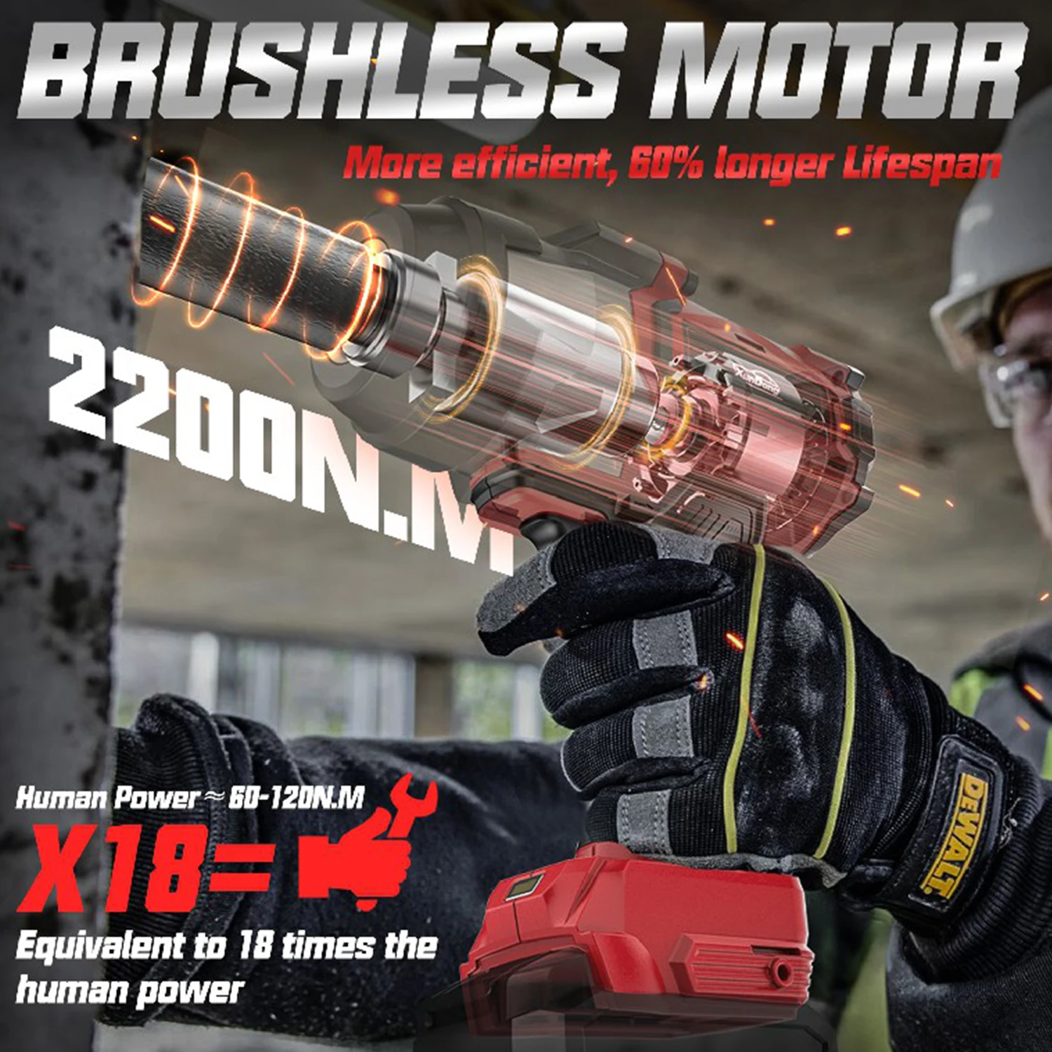 Cordless Impact Wrench 1/2" For Milwaukee 18V Battery, 1600Ft-lbs(2200N.m) High Torque Impact Gun Heavy Duty, Brushless Electric Power Impact Driver With 4 Speed Modes & LED Work Light (No Battery - View #7