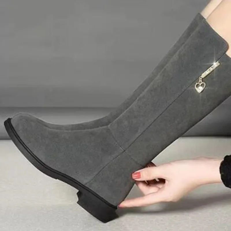 2026 New Women Warm Plush Snow Boots Casual Flat All-match Cotton Fashion Side Zipper Winter Shoes Thigh High Boot Botas Mujer 6