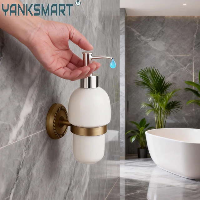 YANKSMART เซรามิคมือ Liquid Soap Sanitizer Lotion Dispenser คุณภาพดีติดผนังโฟมกล่องสำหรับห้องน้ำ 1