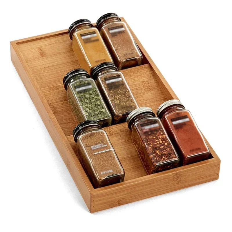 

Multi Functional Bamboo Jars Storage Box Drawer Shelf 3-Tier Wood Seasoning Drawer Tray Spice Bottle Storage Display Rack