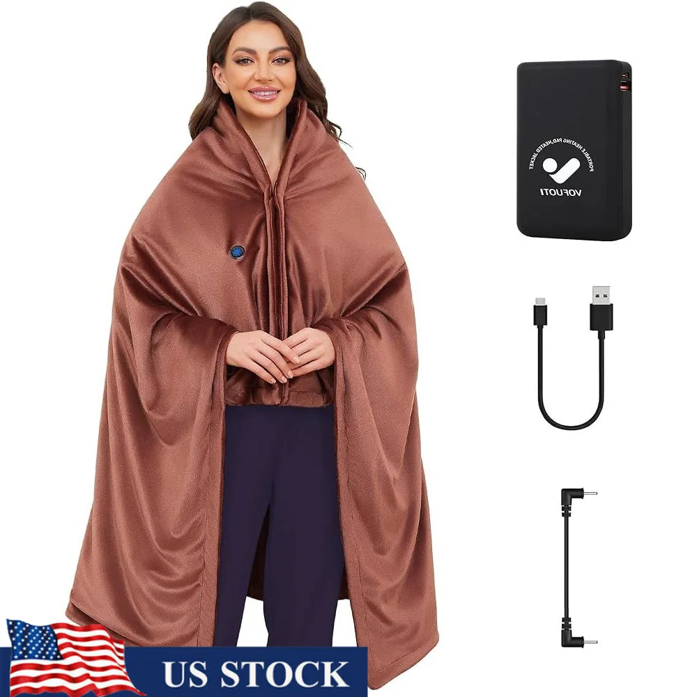 Electric Heated Throw Blanket Cordless Wearable Rechargeable Battery Soft Heating Pad Neck Shoulder Back Travel Home Office