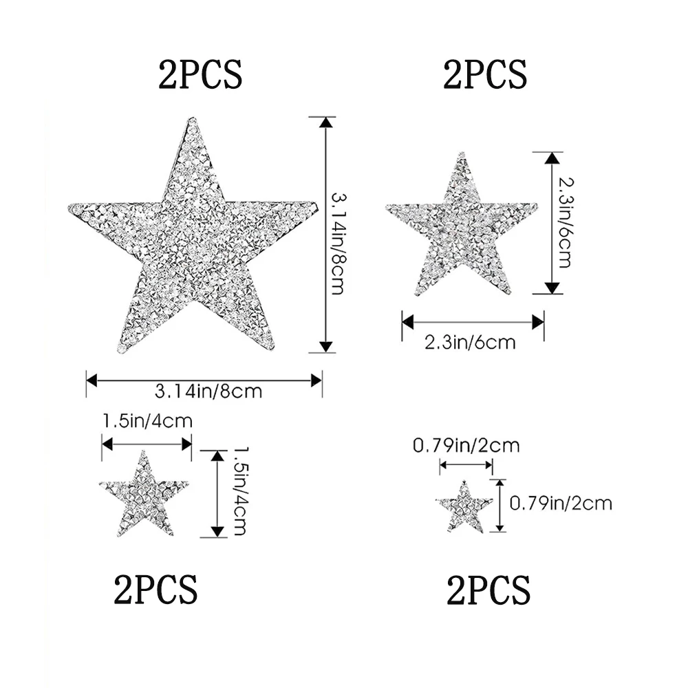 접착 스타 패치에 8PCS 철 스타 반짝이 라인 석에 철 가방 바지 의류 수리 장식에 대 한 반짝이 Patche Appliques