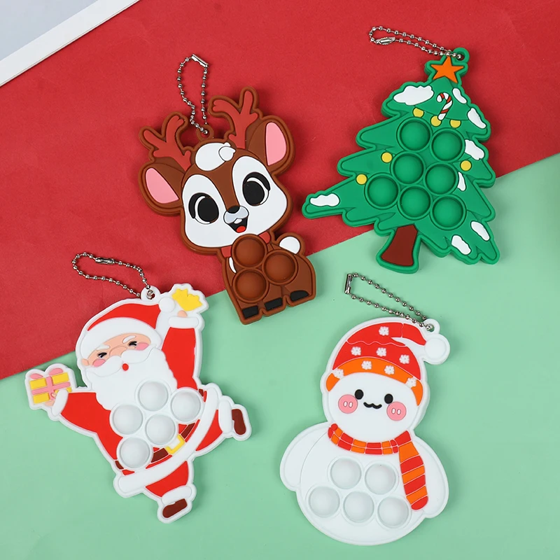 1/3/5Pcs Christmas Pop Keychain Fidget Toys Silicone Bubble Xmas Tree Ornament Stocking Stuffers Kids New Year Party Gift Favors