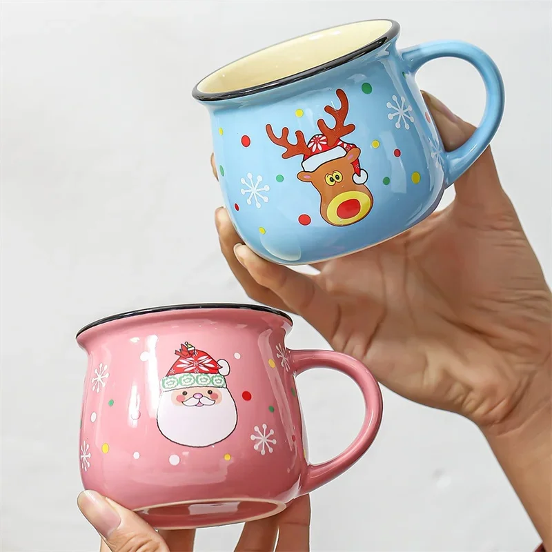 Ceramic Christmas Mug with Santa Elk Design for Hot Coffee and Tea