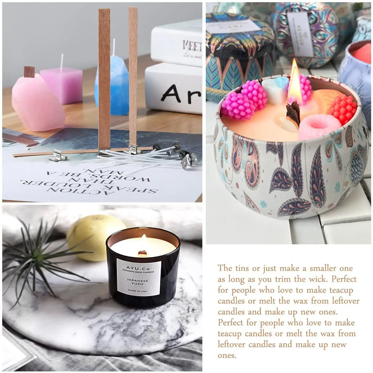 30Pcs Wood Candle Wicks with Iron Stand Candle Cores Environmental-Friendly Wick DIY Making Supplies Soy Parffin Wax Wick