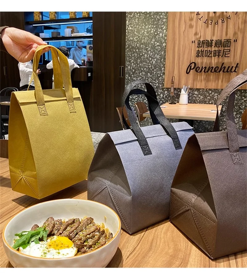 10pcs Grey Non-Woven Insulated Tote Bags – Reusable Portable Pouches for Bread, Food, B... - SKU NITB1619 - UGI Packaging