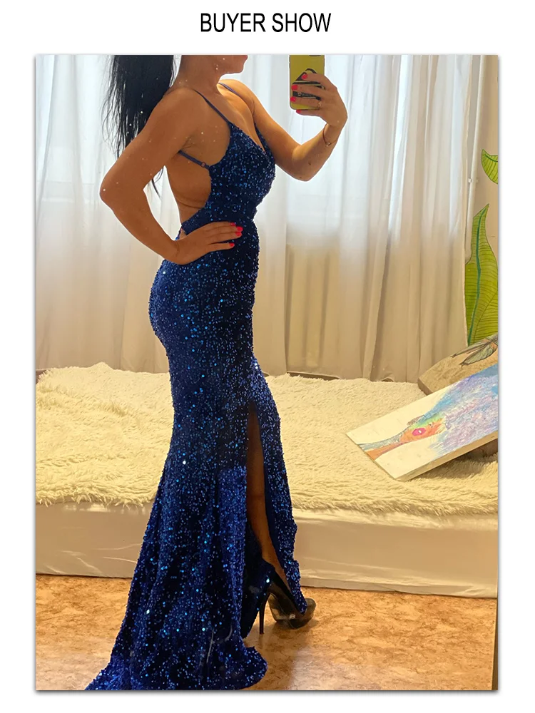 Satin Wedding Dress Romagic Sexy V Neck Backless Sequin Wedding Dress Bridesmaid Women Slip Stretch Velvet Sleeveless Slit Leg Mermaid Evening Gown bridesmaid dresses