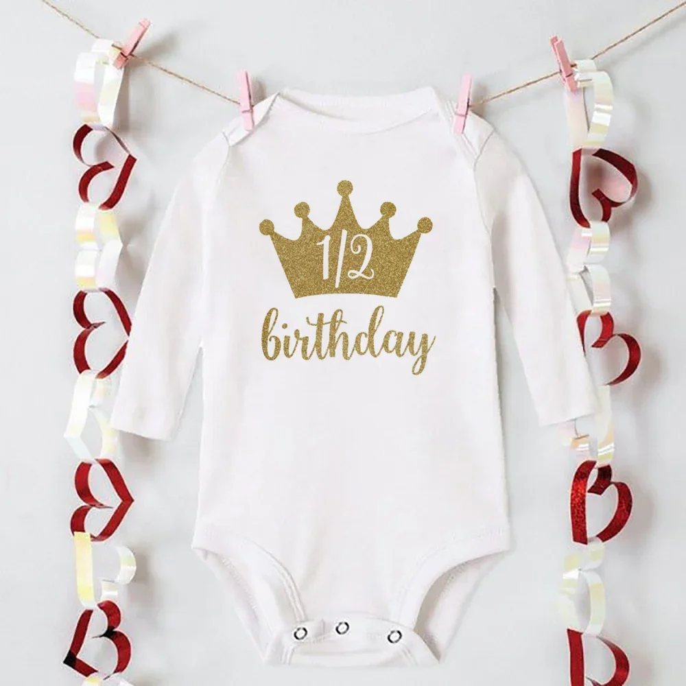 My 1/2 Birthday Newborn Bodysuit Infant Baby Birthday Party Outfits Clothes Toddler Jumpsuits Boys Girls Long Sleeve Romper Gift 5