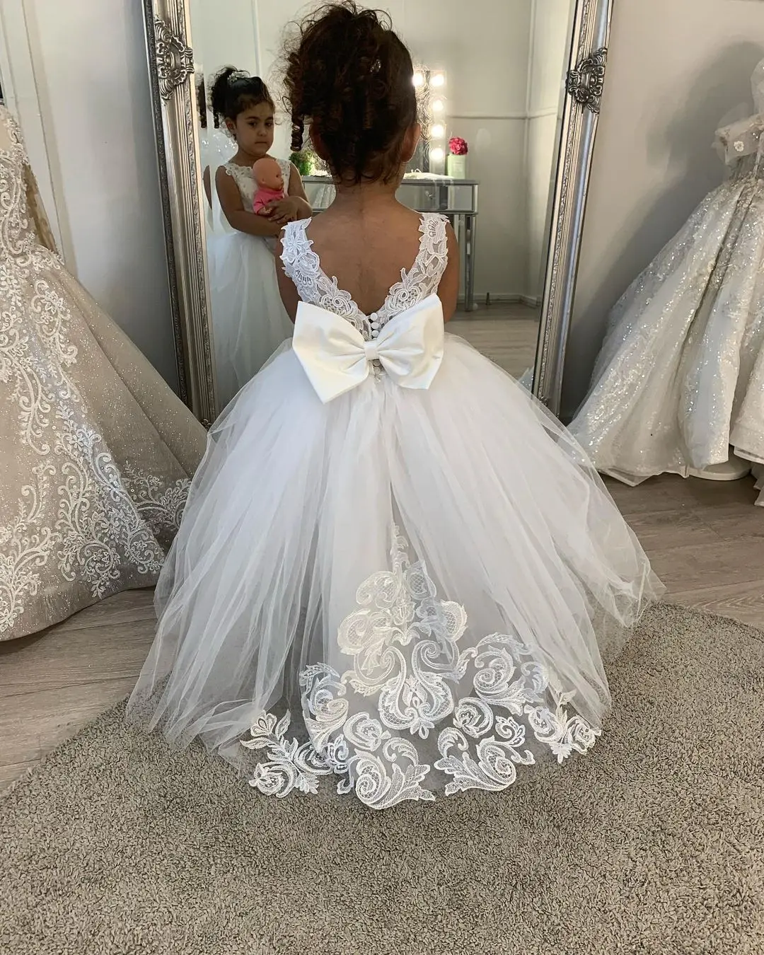 Lace Tulle Flower Girl Dresses BABYONLINE 3-9 Years Princess for Kid Child Wedding Party Long Train Junior Bridesmaid Gown flower girl dresses,girls dresses