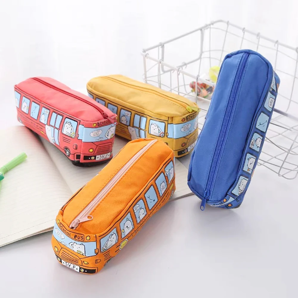 Creative Bus Pencil Case Large Capacity Pencil Bag Cartoon Car Pouch Student Kids Cute Stationery Kawaii Student Gifts