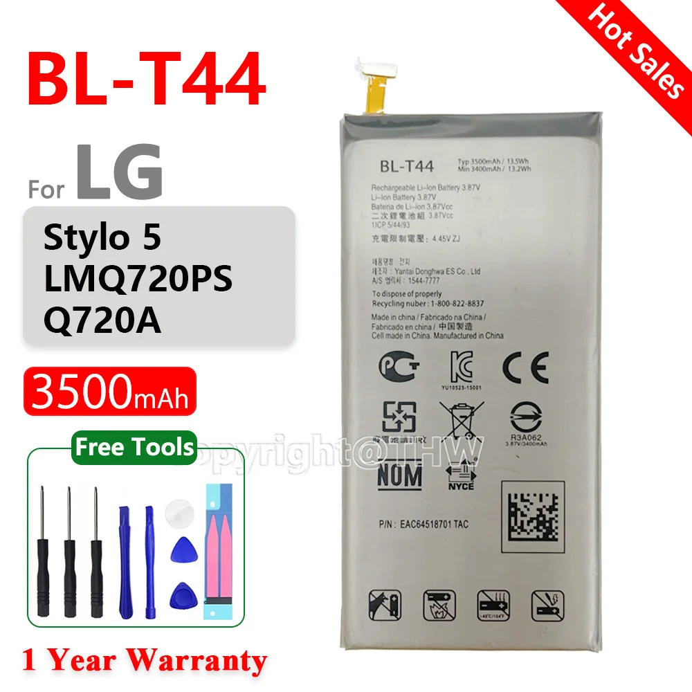 

Genuine BL-T44 BL T44 Battery FOR LG Stylo 5 K50 Q60 K40S K51 X6-2019 X6 2019 Mobile Phone Replacement Batteries+Free Tools