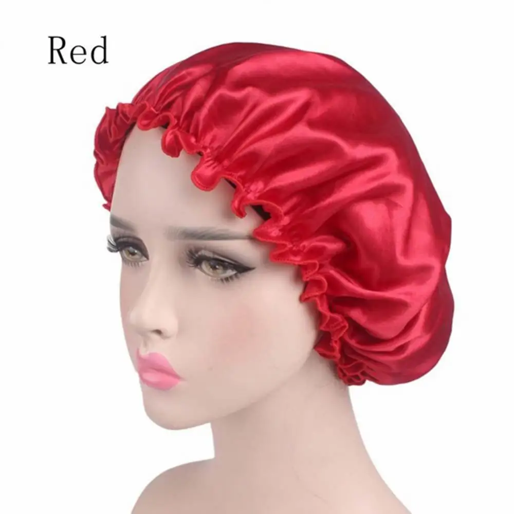 Women Solid Color Cap Elastic Satin Lace Night Sleep Chemotherapy Hair Care for Barber Accessories night hair cap