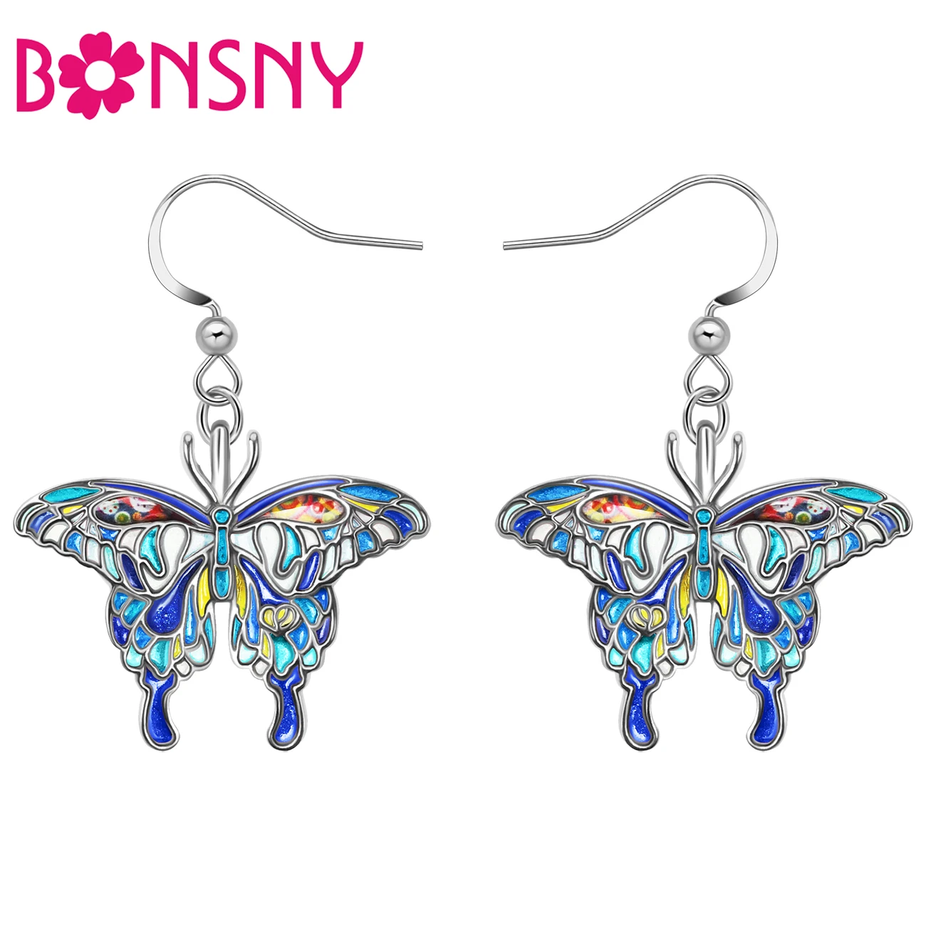 

Bonsny Enamel Alloy Metal Spring Summer Butterfly Earrings Colorful Insects Dangle Drop Charms Fashion Jewelry For Women Gifts