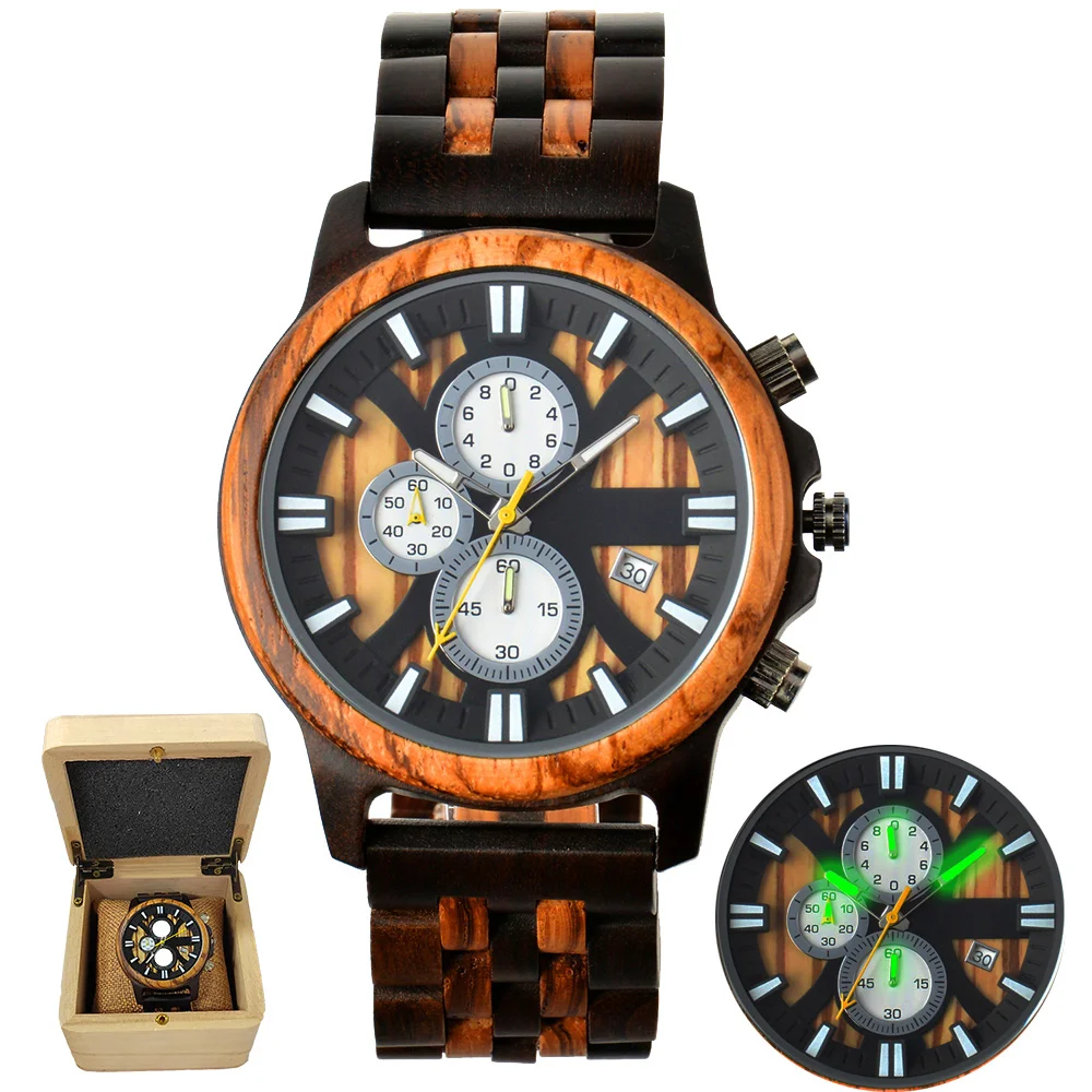 

Wooden Watch For Men Quartz Wrist Watches Free Shipping Clock Gift Calendar Luminous Multifunction Fashion Men's Wood Watches