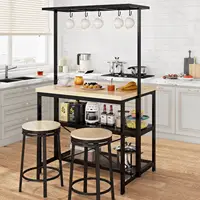 42-Inch Rolling Kitchen Island with Wheels, Microwave Stand & Storage Shelves, 400 LB Capacity Cart in Black & Natural 2
