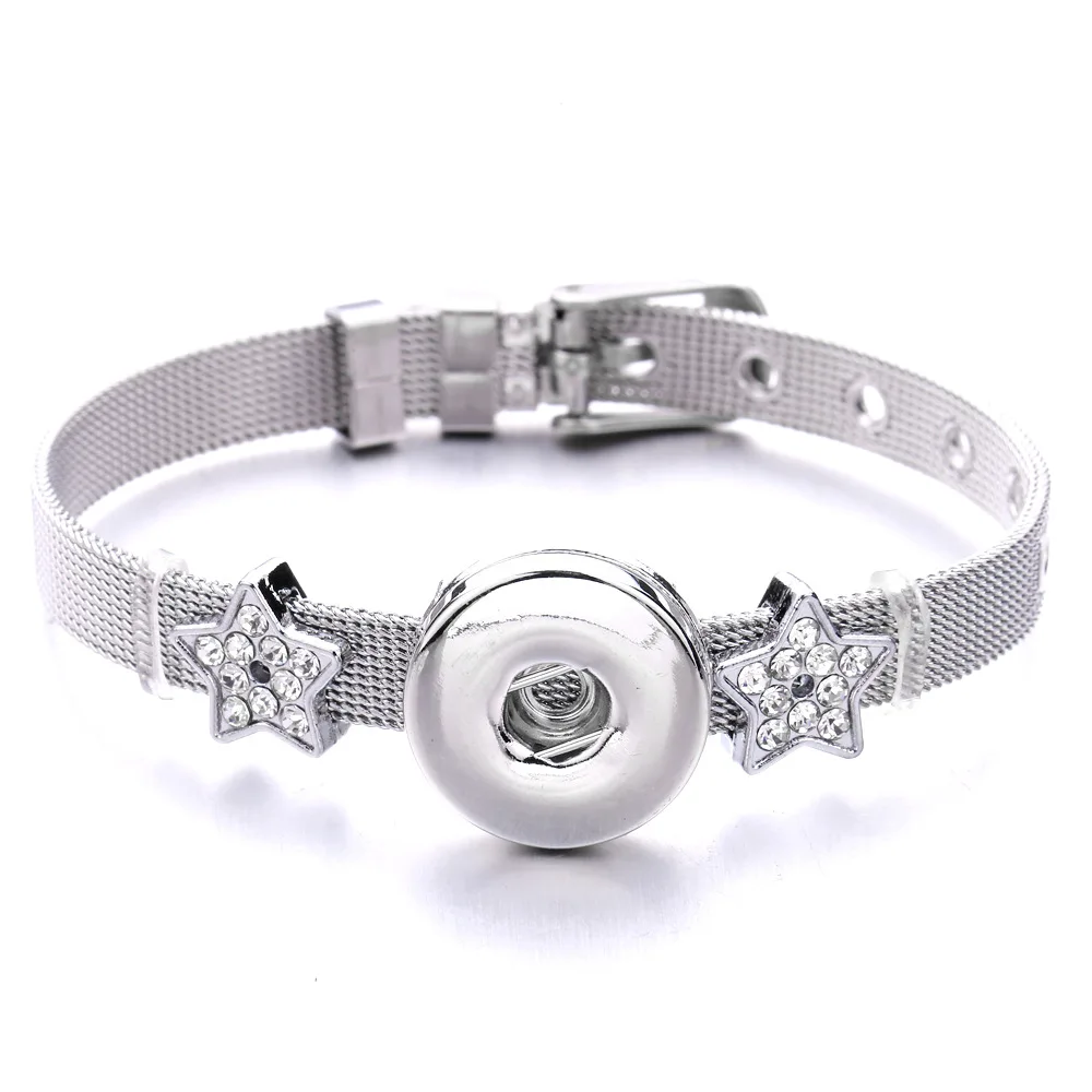 Stainless Steel Snap Button Bracelet Bangle Fit 18mm Snap Buttons Jewelry Heart Crown Bracelet For Women Men Jewelry