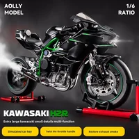 Diecast Spray 1:6 Kawasaki H2R Alloy Racing Motorcycle Model Sound and Light Bootable Motorbike Toy Birthday Gift for Boyfriend 1