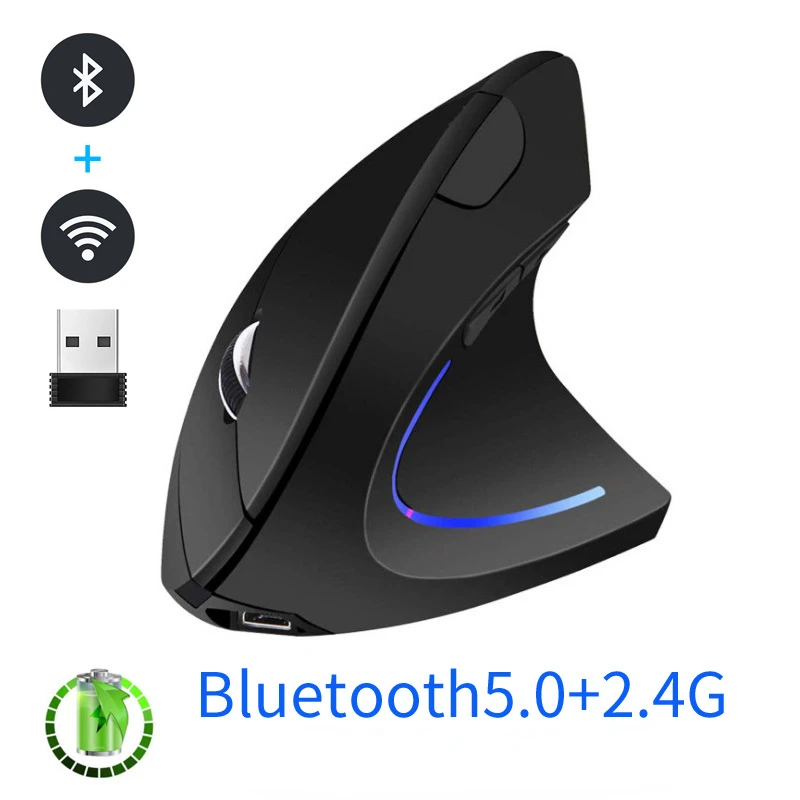 Souris Verticale Bluetooth, Souris Ergonomique Bluetooth Sans Fil 2.4G,  Souris Verticale Optique, Souris Ergo Dual Mode avec DPI Réglable pour  Windows Mac Desktop, Ordinateur Portable (2.4G + Bluetooth) - Noir 