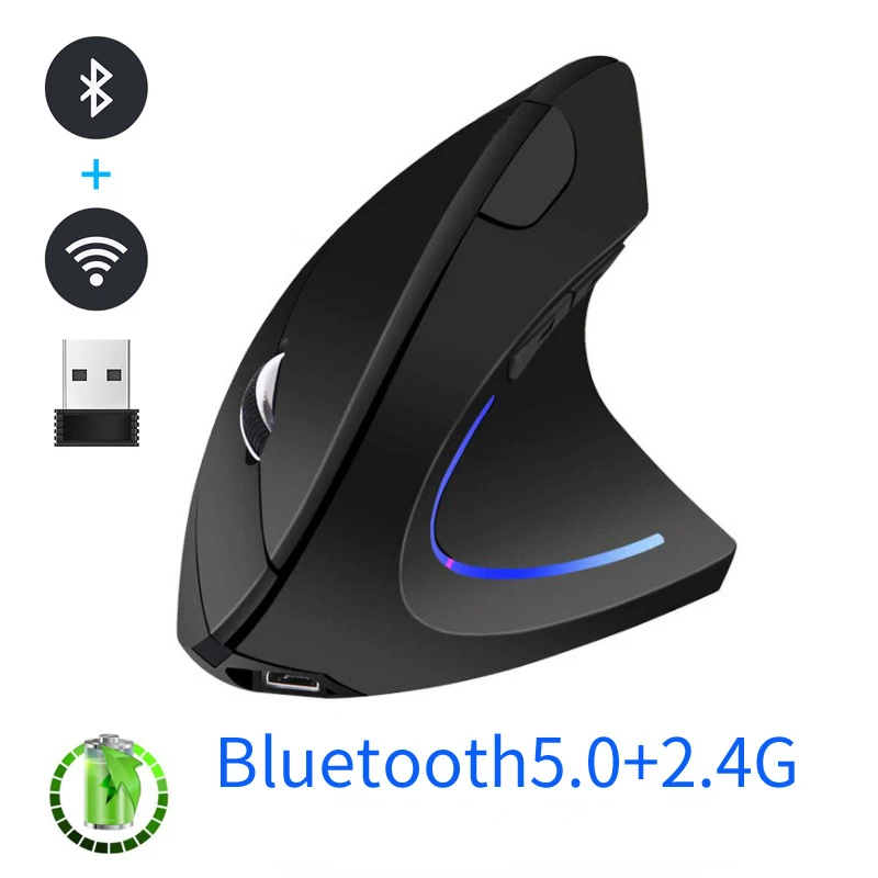 Mouse Vertical Bluetooth Mouse Óptico Ergonômico sem Fio Recarregável 2.4g Ratos de Mão Esquerda e Direita 1600 Dpi Laptop pc Mac Presente