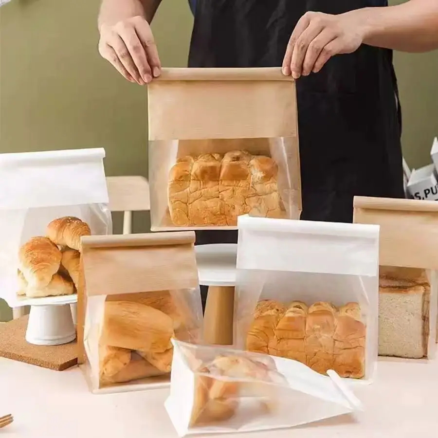 10 Pack Kraft Paper Bread Bags with Transparent Window – Oil-Resistant Toast, Cookie, a... - SKU KPBB1610 - UGI Packaging