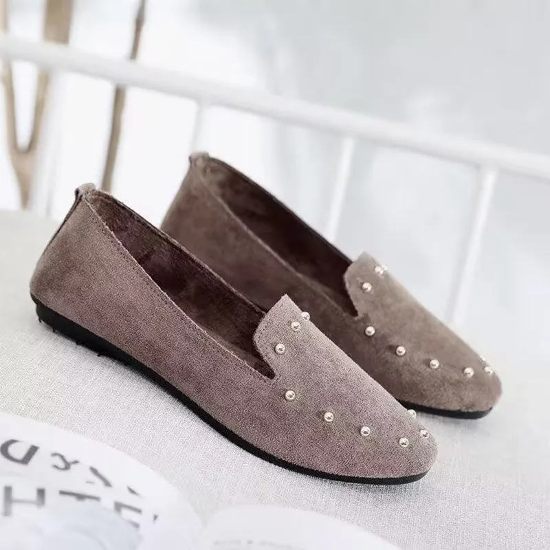 New Women's Black Work Shoes Fashion Rivet Flat Non-Slip Single Shoes Female Spring Soft Bottom Comfortable Cloth Shoes 35-40