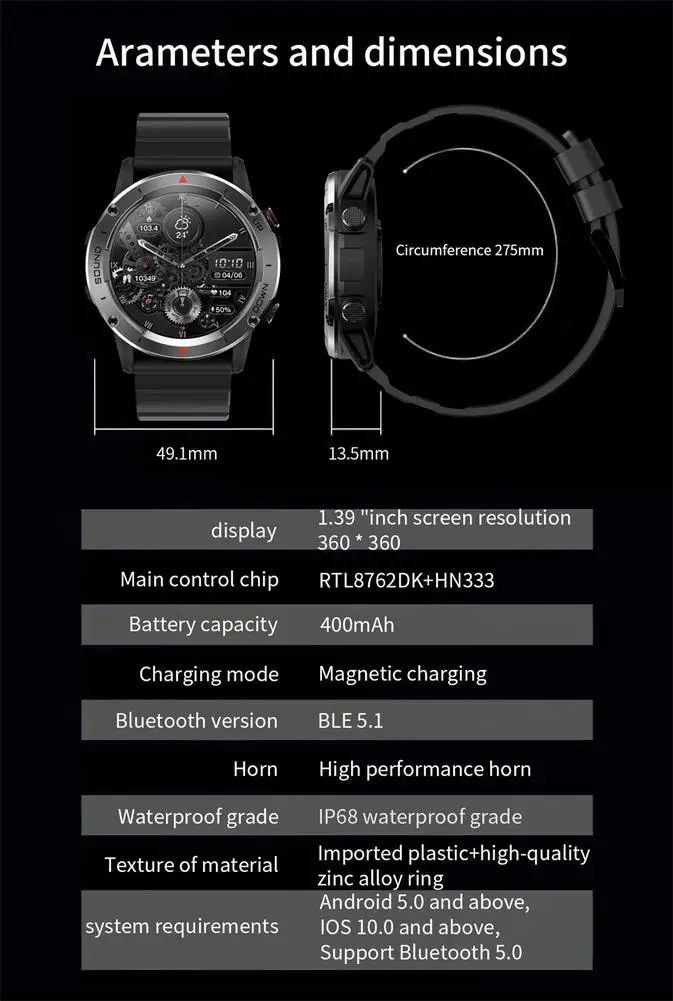 1 Pcs Nx9 Ʈ ġ  ȣȯ ȭ 1.39 ġ  ũ ڱ   Smartwatch  
