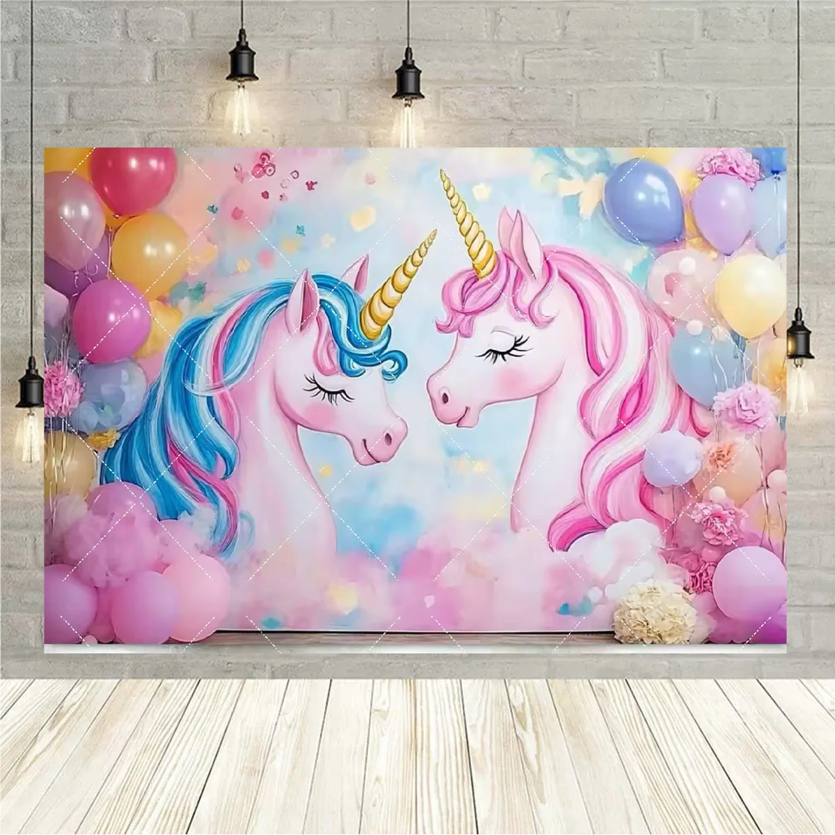 Niedlicher Einhorn-Themenhintergrund, Regenbogen-Elf, Prinzessin, Geburtstagsparty, Kuchen, Tischdekoration, Baby-Party-Geschenke, Fotos, Requisiten, Hintergrund – Detail 14