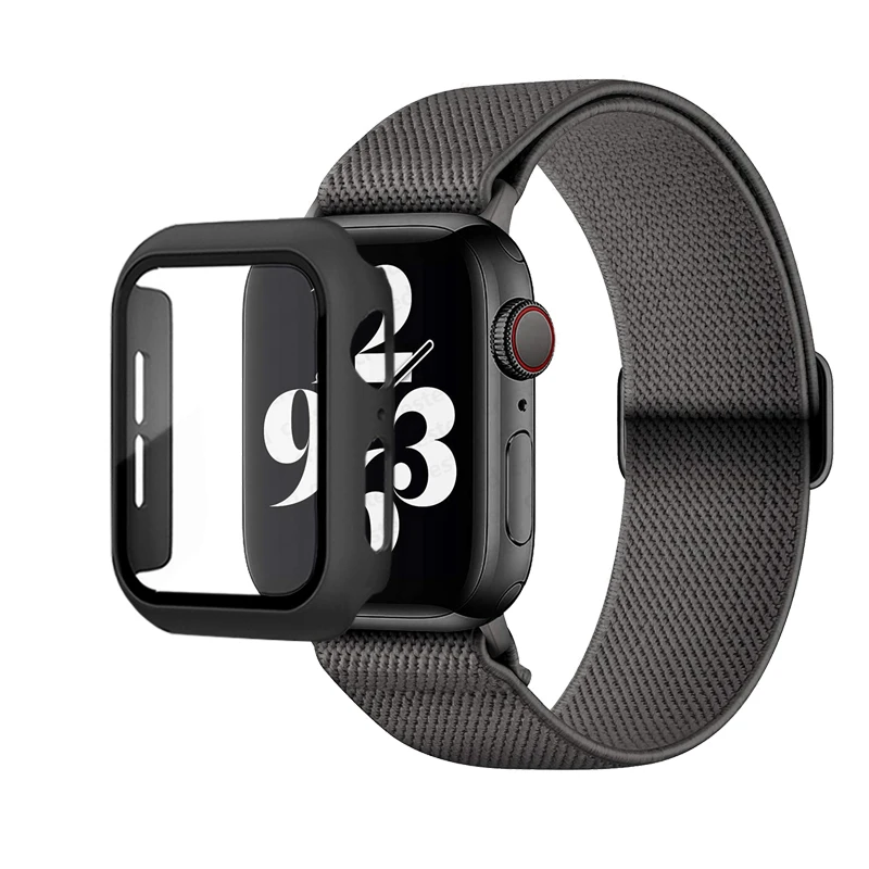 Elastic Nylon Loop Bracelet with Scrunchie Strap for Apple Watch with Case Combo