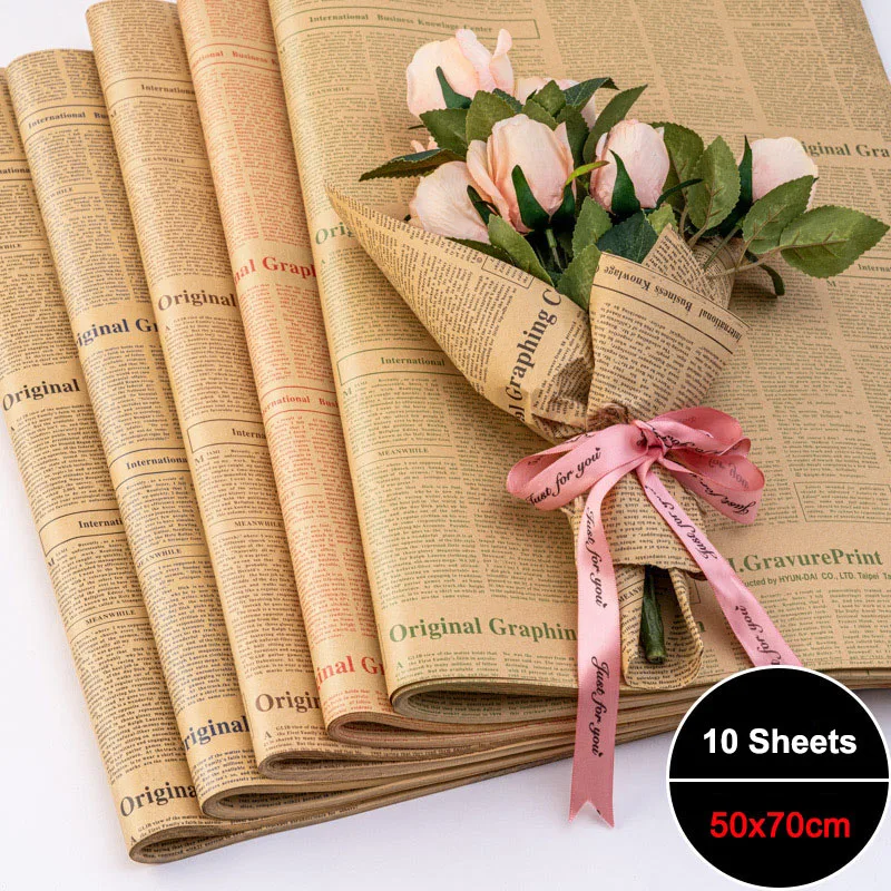 10 Sheets English Newspaper Kraft Wrapping Paper for Flower
