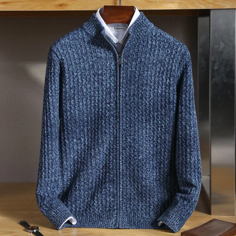 100% Merino Wool Coat Men's Stand Collar Cardigan Autumn/winter Thickened Cashmere Knit Jacket Korean Fashion  Cardigan Men