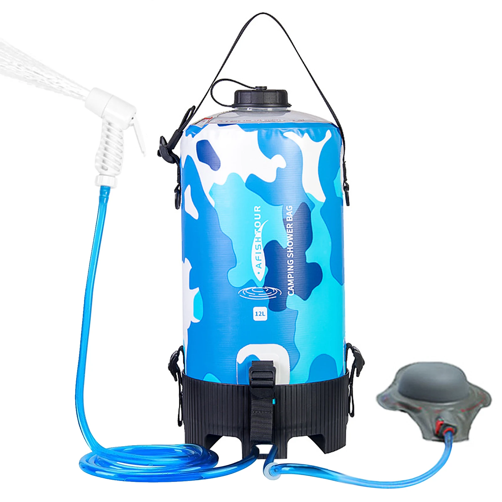 

12L Water Bags Outdoor Camping Hiking Shower Bag Camping Shower Climbing Hydration Bag with Foot Pump and Shower Head Hose
