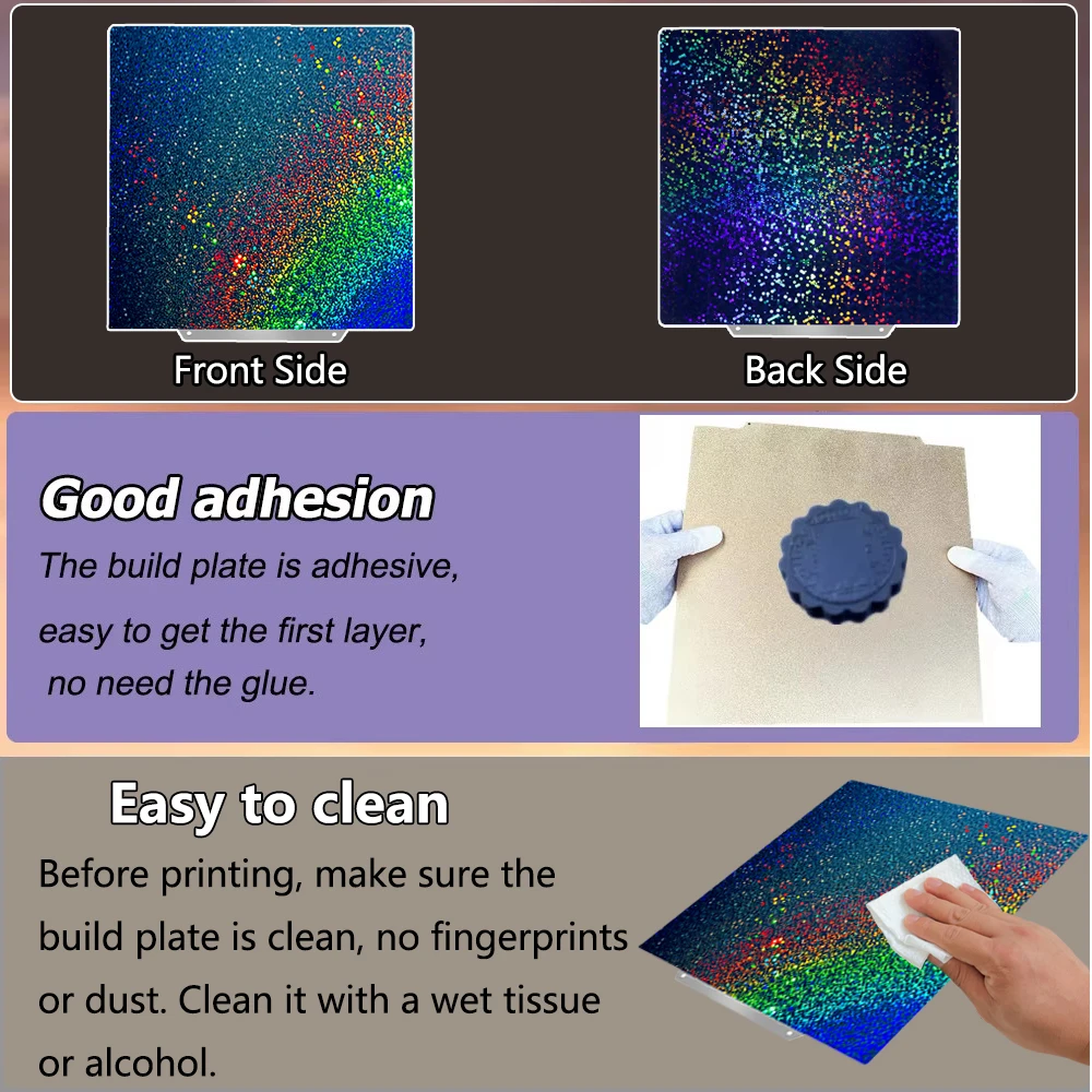 Double-Sided PEI Sheet Build Plate for 3D Printer Hot Bed - Spring Steel, Enhanced Adhesion