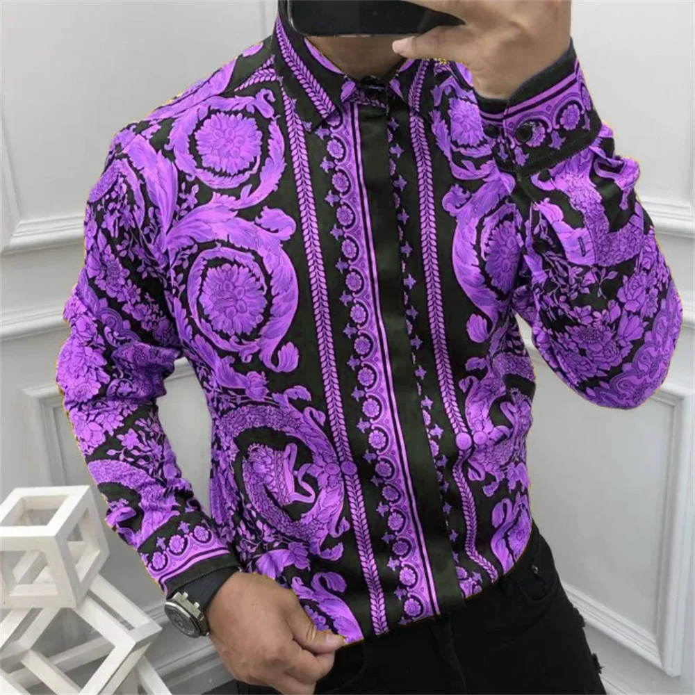 thumbnail image 1 of Camisas de lujo de moda 2024 para hombre, camisas con solapa de manga larga con estampado de imagen para hombre, camisas hawaianas casuales de fiesta callejera, tallas grandes S-5XL, 1 of 5
