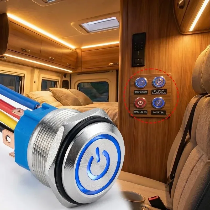 16mm Push Button Switches 12V LED Waterproof Metal Latching Switch for Marine Push Button Car Audio Push Button Switch