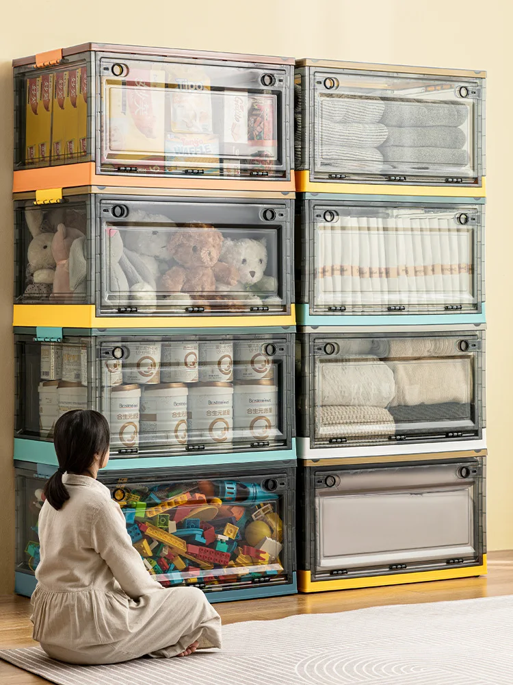 Storage Box Household Plastic Drawer Book Transparent Organizing Box  Clothes 2Door Storage Cabinet Folding Space Saver