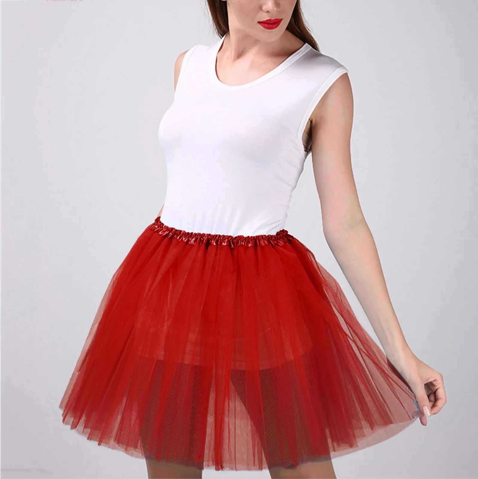 

Women's Candy Color Multicolor Half Bodies Skirts Solid Color Elastic Waist Mesh Small Short Tutu Skirt High Waist Fluffy Skirts