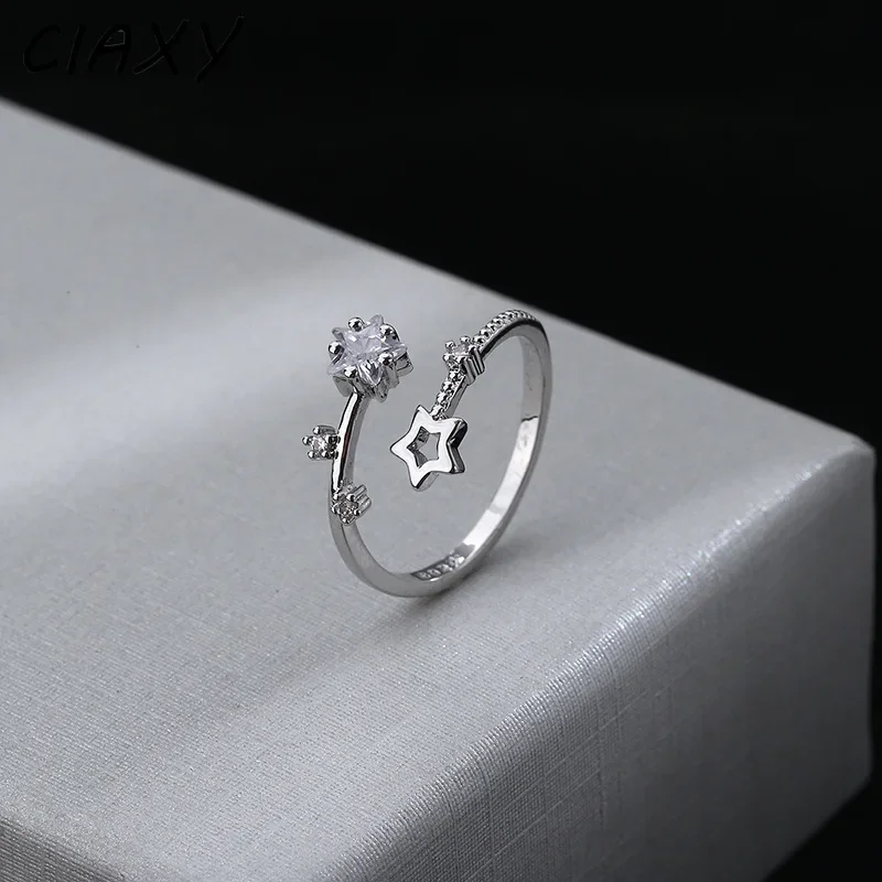 Korean Five Pointed Star Rings Women Simple Zircon Cross Opening Adjustable Finger Rings Jewelry Party Gift