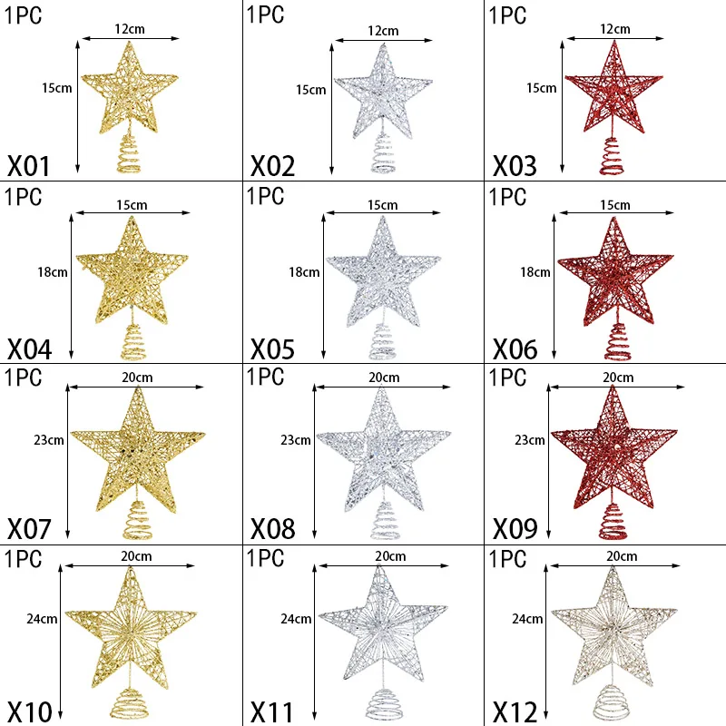 Christmas Tree Topper Star Gold Silver Glitter Five-Pointed Star Pendant Xmas Tree Top Ornaments For Home Navidad New Year Decor christmas tree decoration christmas star decoration