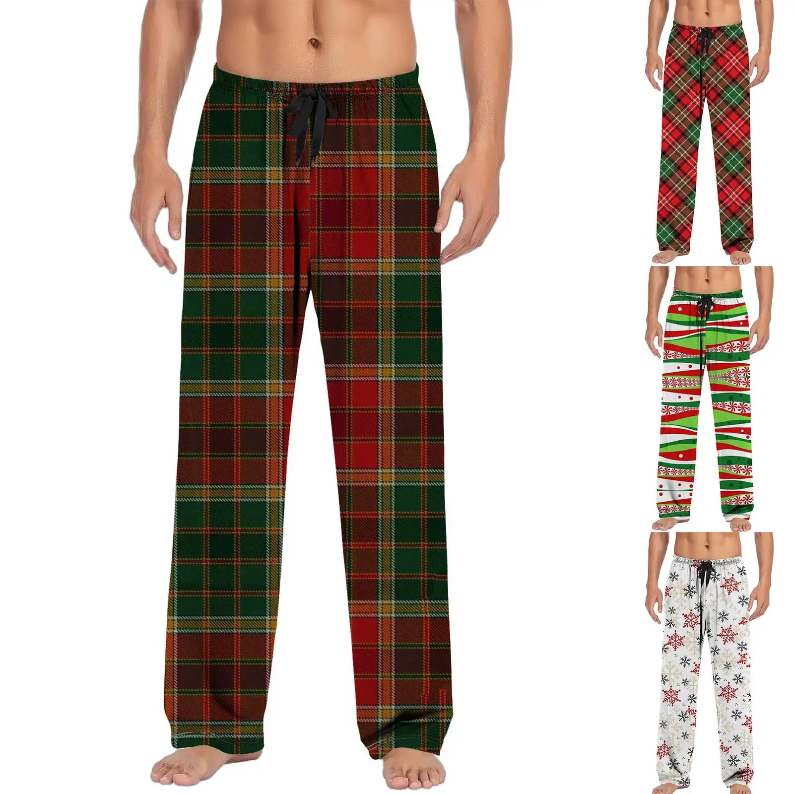 Description Picture 2 of itemMens Plaid Casual Pants Pajama Pants With Drawstring And Pockets Jogger Gym Streetwear Men Trousers Straight High Quality
