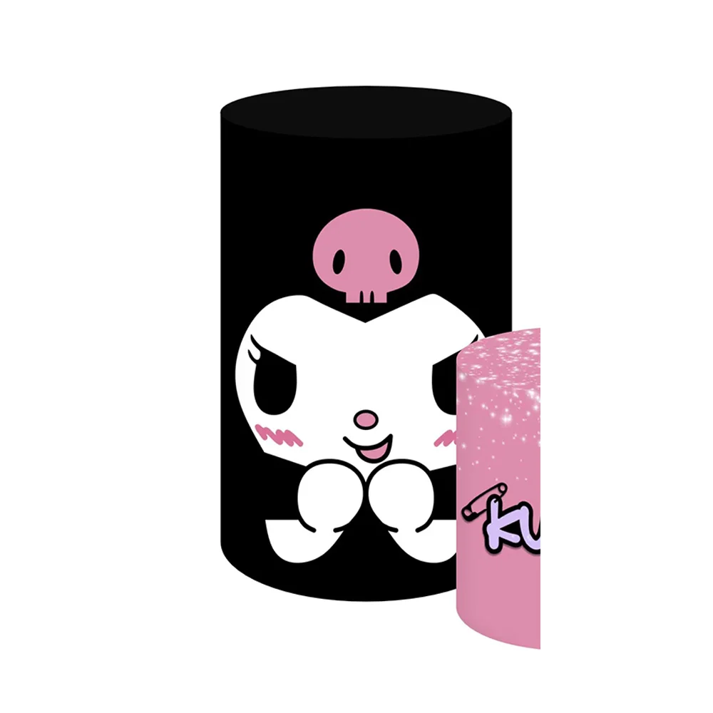 thumbnail image 1 of Fondo rosa Kuromi Hello Kitty cubierta redonda niña fiesta de cumpleaños Baby Shower Fondo foto cilindro elástico Banner Decoración, 1 of 5