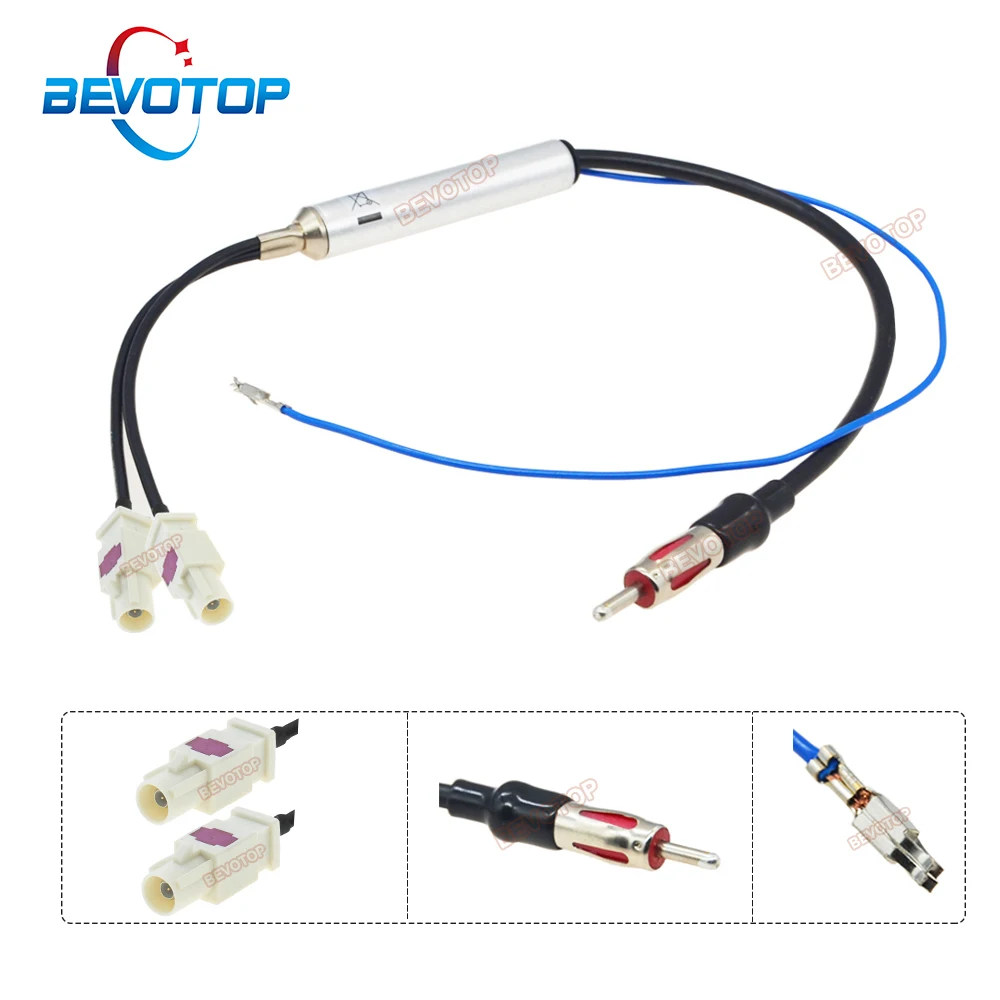 Bevotop-plugue Macho para Din Plug Car Radio Antena am fm Audio Amplificador de Sinal de Rádio Jumper Cabo Adaptador Aéreo Dual x Fakra b
