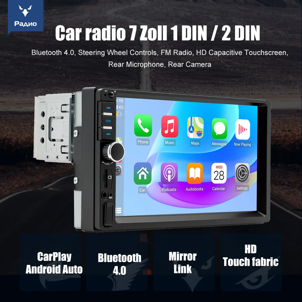 ESSGOO 7"1DIN Universal Auto Stereo Radio Apple Carplay Android Auto BT TF USB AUX Multimedia video MP5-Player Spiegel link FM SWC – Detail 3