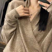 Women's Combined Clothing Autumn And Winter New Item 100% Merino Wool Knitted Sweater Loose Top Sexy Top Cashmere Sweater YC205 - Image 4