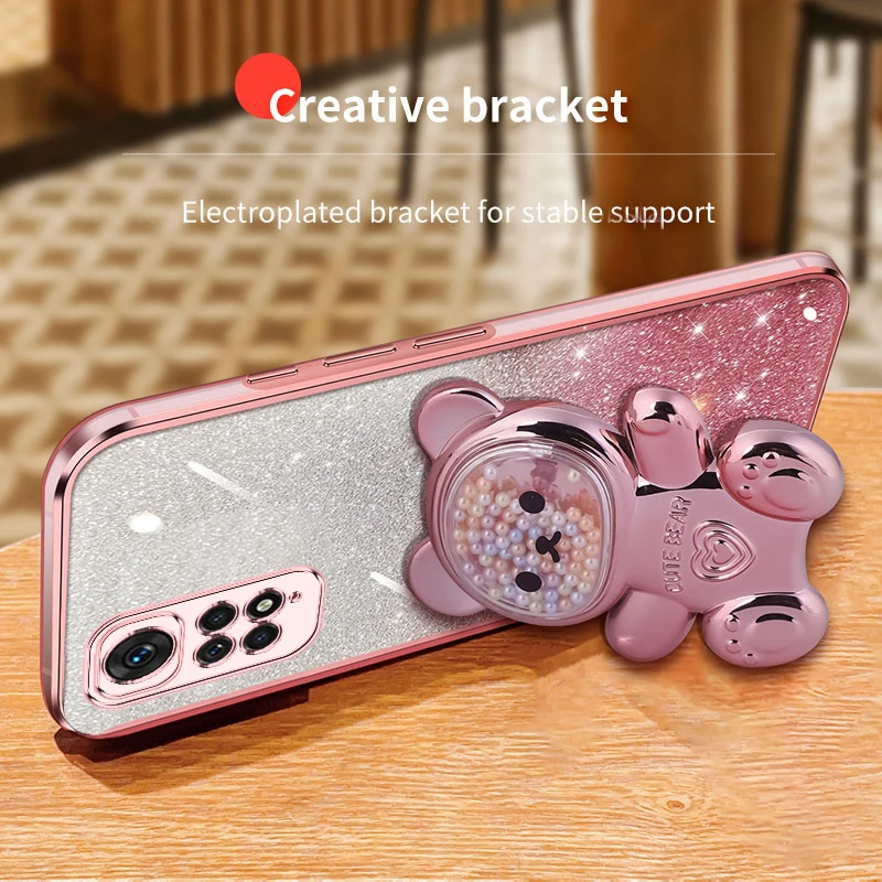 Coque de téléphone avec support à paillettes, ours mouvant, Note 11 s, pour Xiaomi Redmi Note 11 Pro Plus 4g 5g 11s 11t 11e 11pro_voghion.com